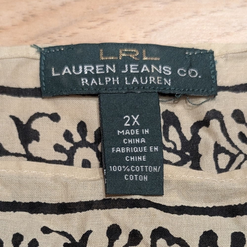 Lauren Ralph Lauren 2X Cotton Leaf Print Tunic Top Brown Boho Plus Size EUC - Picture 8 of 8
